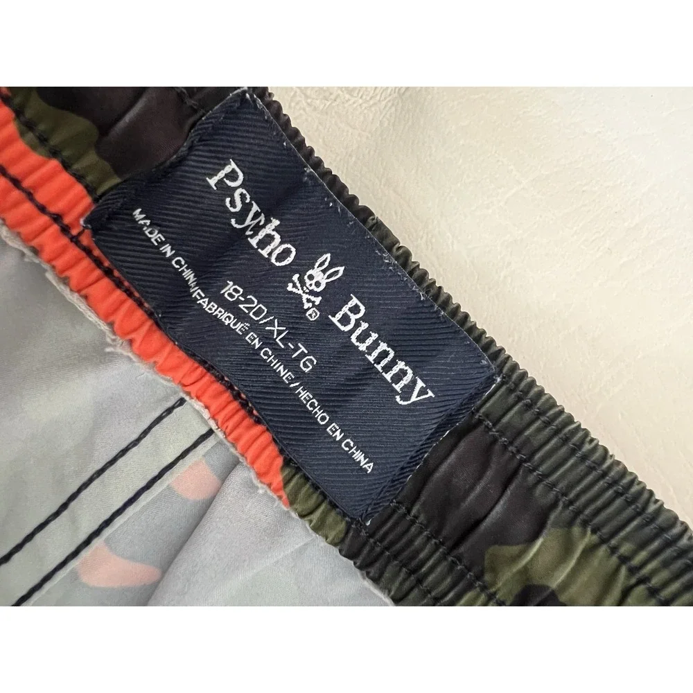 Psycho Bunny Boys XL 18-20 Swim Trunks Orange Camo Shorts Liner Cut Out Read *